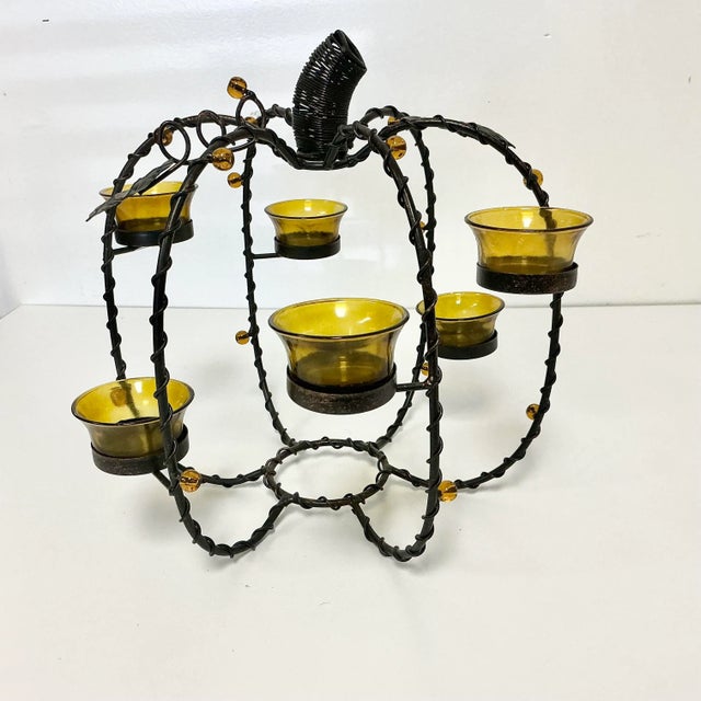 Brutalist 1980s Vintage Brutalist Boho Chic Metal Votive Candle Holder Pumpkin, Thanksgiving & Halloween For Sale - Image 3 of 10