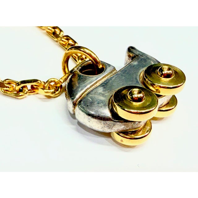 Gold Mid-Century Silver- and Gold-Plated Baby Carriage Artist Pendant Jewelry in the style of Cartier, 1960s For Sale - Image 8 of 13
