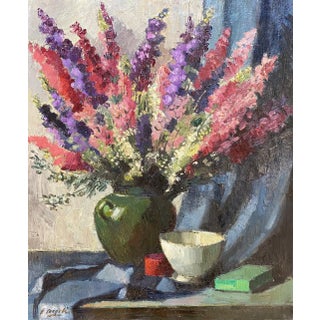 Ernest Voegeli, Bouquet De Delphiniums, 1950, Oil on Canvas For Sale