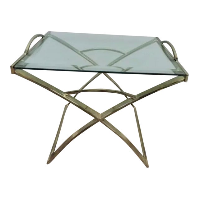 Mid 20th Century Mid Century Modern X-Base Side Table with Glass Top For Sale