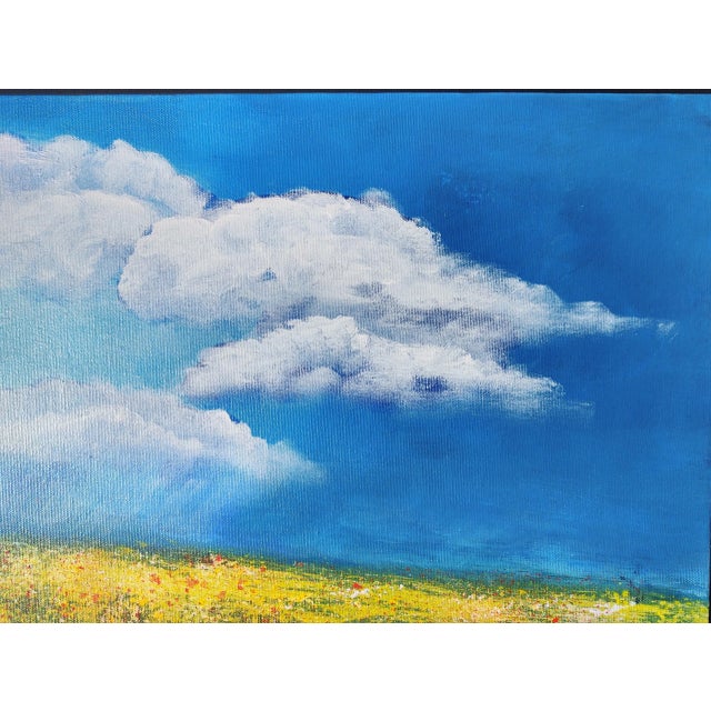 Blue "Poppies and Buttercups" Contemporary Original Impressionist Style Landscape Painting by Linda McDonough, Framed For Sale - Image 8 of 9
