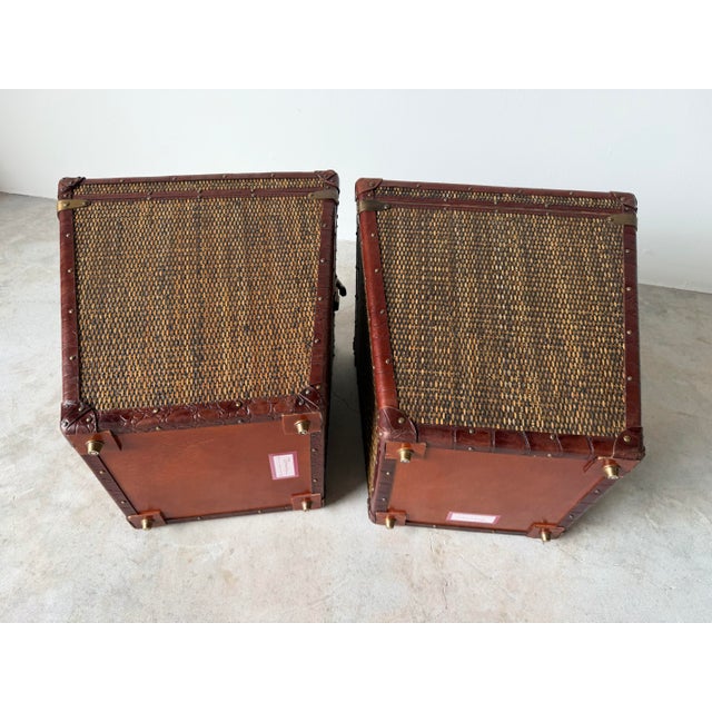 Baker Milling Road Campaign-Style Rattan & Leather Trunk Side Tables — A Pair For Sale - Image 12 of 12