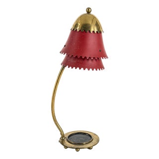 Danish Modern Brass and Red Lacquered Table Lamp, Denmark, 1950s For Sale