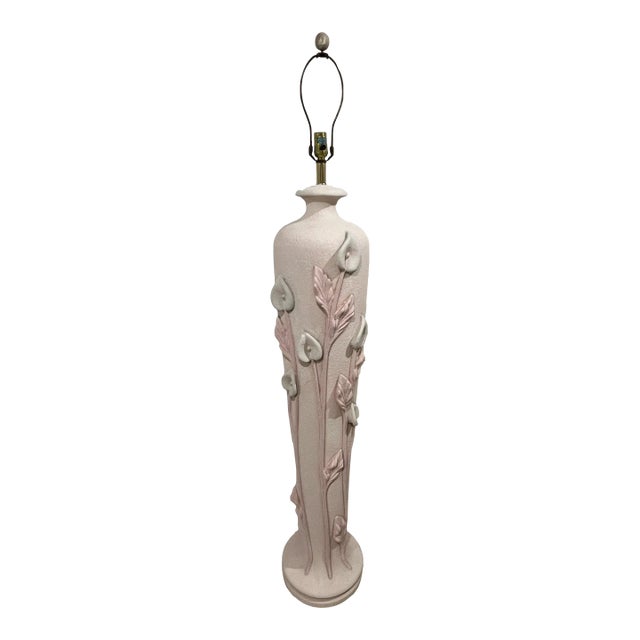 1980 Lily Floral Sculpture Plaster Pink Floor Lamp For Sale