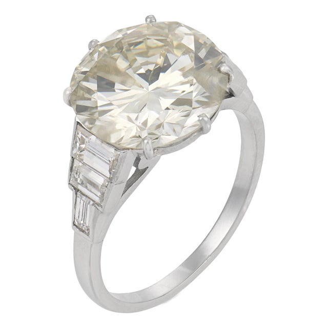 Mid Century Gia 6.29 Carat Diamond Platinum Engagement Ring, Size 7.25 For Sale