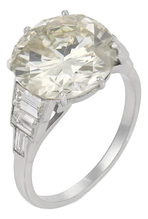 Mid Century Gia 6.29 Carat Diamond Platinum Engagement Ring, Size 7.25