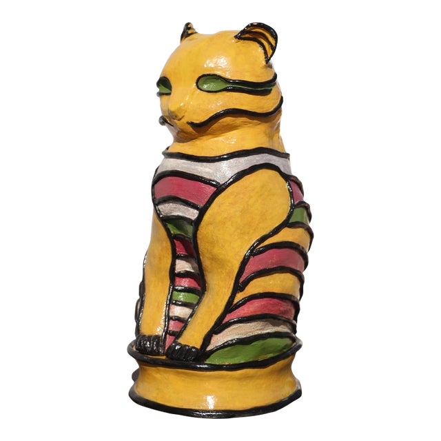 1988 French Studio Pottery Life-Size Cat For Sale
