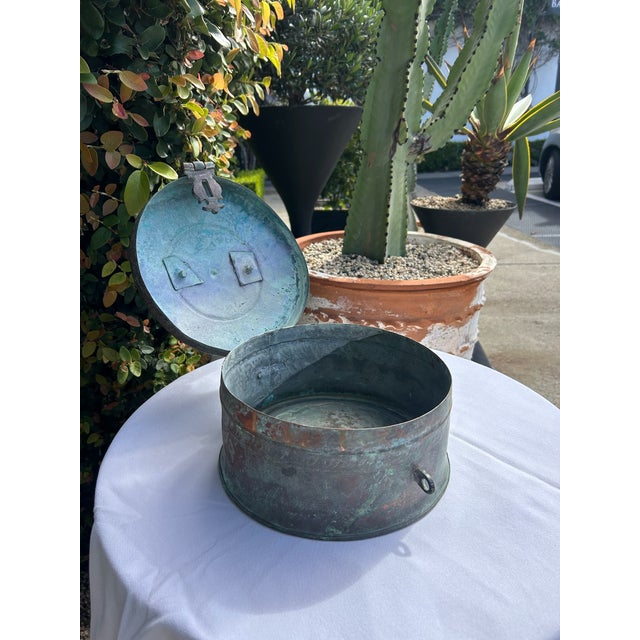 Vintage Verdigris Brass Lidded Box With Etched Detail For Sale - Image 9 of 13