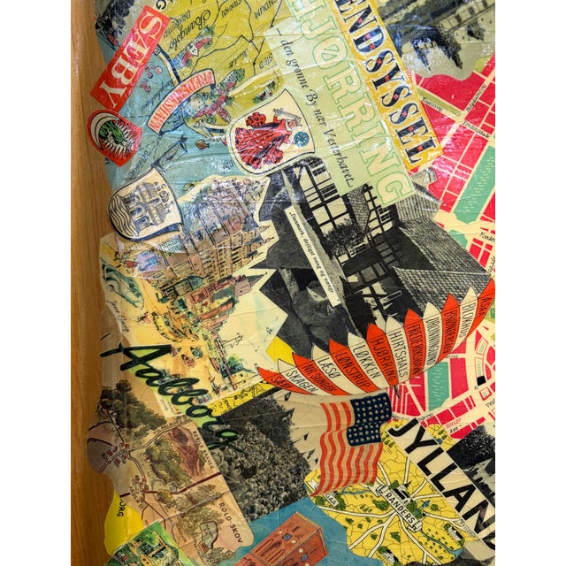 Mid 20th Century Vintage Handmade Wood Decoupage Denmark Travel Tray For Sale - Image 5 of 14