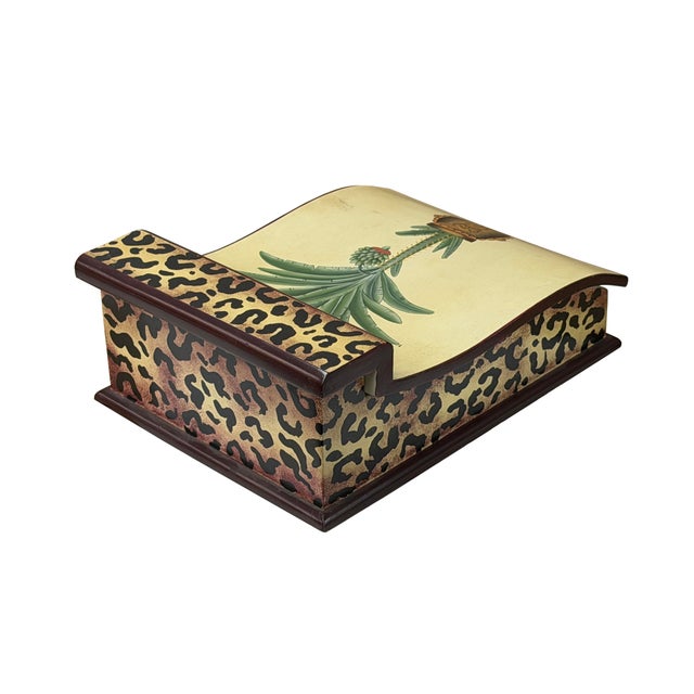 Abstract Distressed Leopard Print Pattern Green Plant Wood Lid Box For Sale - Image 3 of 7