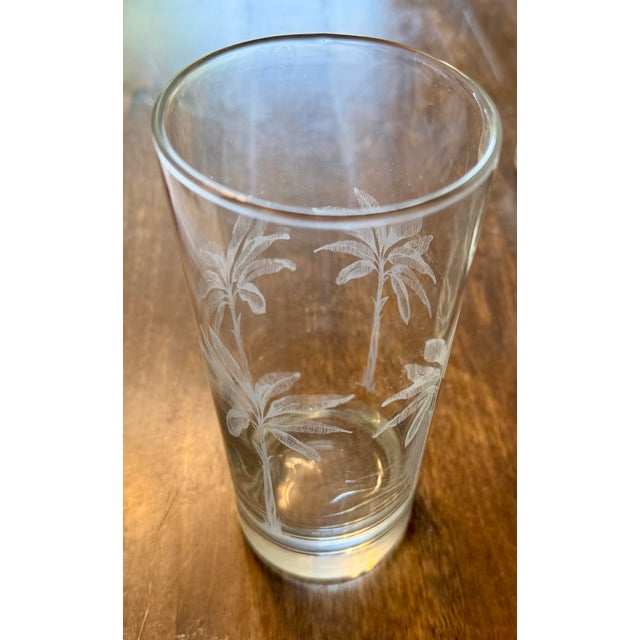 Transparent Late 20th Centurty Highball Tumblers With Etched Palm Tree Design - Set of 8 For Sale - Image 8 of 12