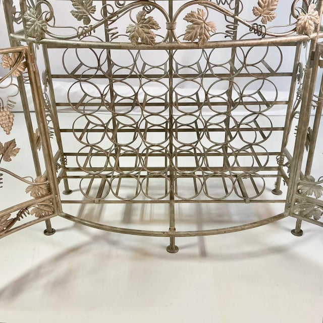 Vintage Maitland-Smith Hollywood Regency Silver Leaf Wine Rack Console Table - 30 Wells, Demi-Lune Design, Attributed For Sale - Image 9 of 16