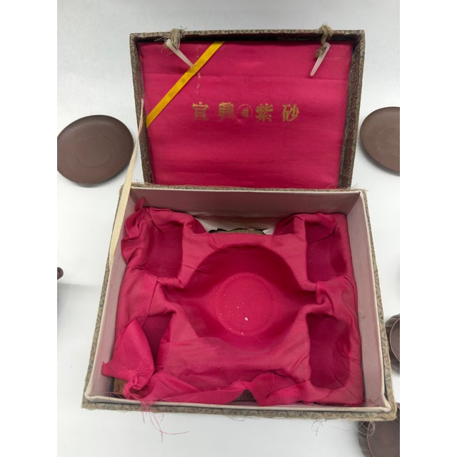 Sculpture Materials Vintage Chinese Yixing Zisha Clay Teapot and Tea Set With Original Fitted Box - 10 pcs For Sale - Image 7 of 17