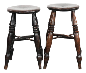 Antique English Windsor Stools, 1700s, Set of 2