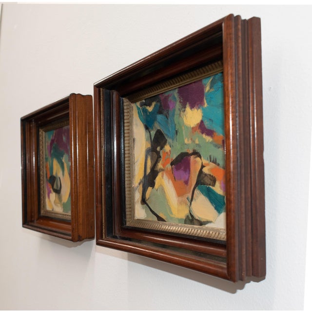 Pair of Contemporary Abstract Paintings in Antique Frames For Sale - Image 4 of 4