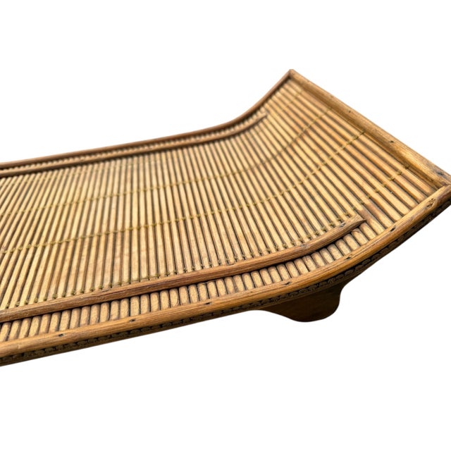 Charming vintage Chinese serving tray crafted from bamboo and woven split reed. The compact 15" x 9" form features a...