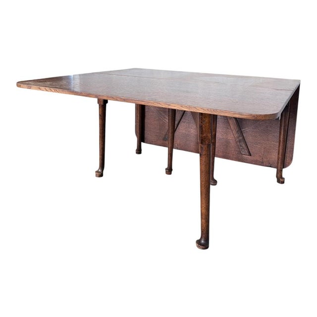 Large Edwardian Oak Drop Leaf Dining Table, 1890s For Sale - Image 6 of 11