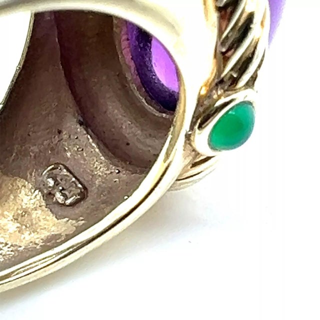 David Yurman 14k Yellow Gold Cable Ring With Amethyst & Green Onyx – Size 7 For Sale In Miami - Image 6 of 7
