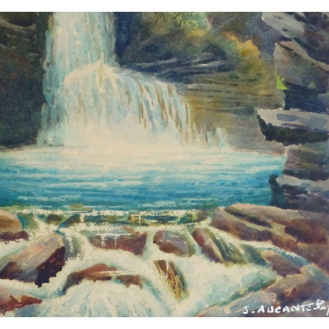 Traditional J. Aucante-Roy, Vintage French Watercolor - Crystal Falls For Sale - Image 3 of 5