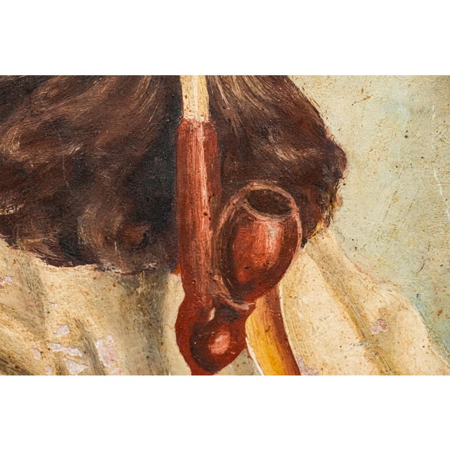 Yellow Tyrolean Man With Beard Smoking Pipe Antique Oil Portrait Painting For Sale - Image 8 of 12