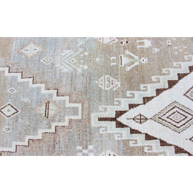 Kurdish Antique Runner With Tribal Design in Light Green, Taupe & Orange-Red 3'6 X 10'9 For Sale - Image 4 of 13