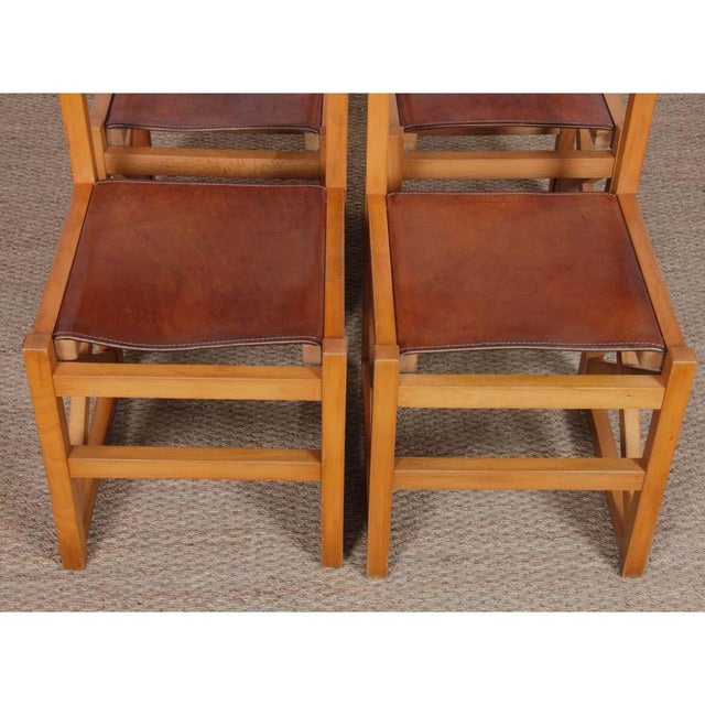 Vintage Chairs in Wood and Leather, 1980s, Set of 4 For Sale - Image 3 of 7