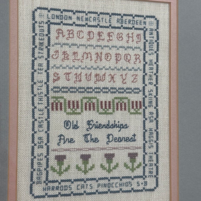 Vintage British Hand-Stitched Needlepoint Sampler “Old Friendships Are the Dearest” For Sale - Image 4 of 9