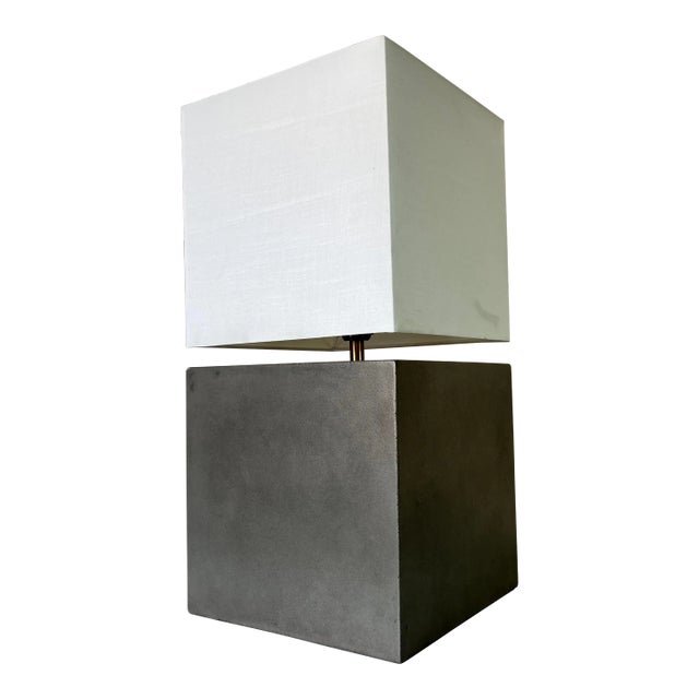 Modern Concrete Cube Table Lamp W/ Shade/ Sold For Sale