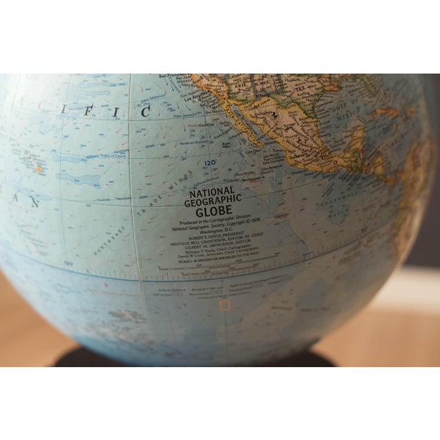 Plastic Vintage Rotating National Geographic World Globe With Black Lucite Floor Stand For Sale - Image 7 of 10