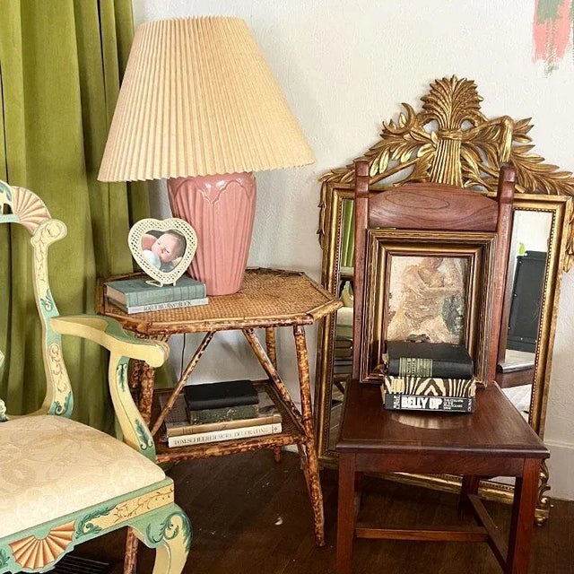 A pastel blush pink art deco ceramic table lamp. This piece will be a great addition to a grand millennial style home. It...