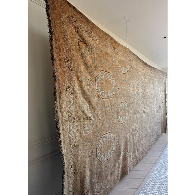 Blue Large Early 20th Century Faded Blue and Camel Soumak Kilim Rug For Sale - Image 8 of 11