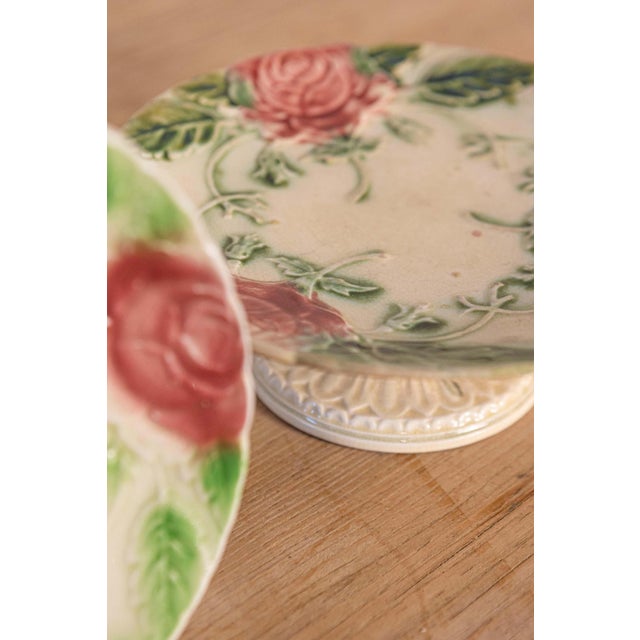 French 19th Century Majolica Compote and Plates with Roses, Sold Individually For Sale In Atlanta - Image 6 of 7