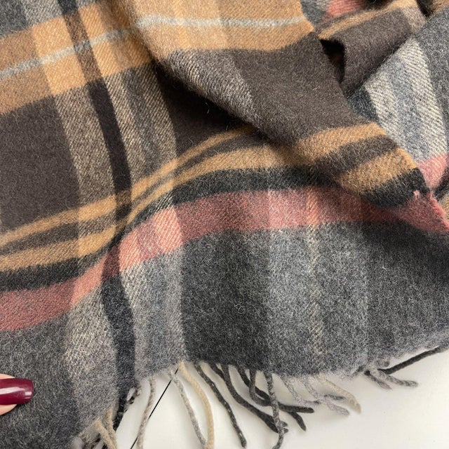 Late 20th Century Barbour Brown Plaid 100% Wool Scarf For Sale - Image 6 of 9