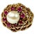Mid 20th Century 18k Yellow Gold Domed Basket-Weave Pearl and Ruby Cocktail Ring For Sale - Image 5 of 12