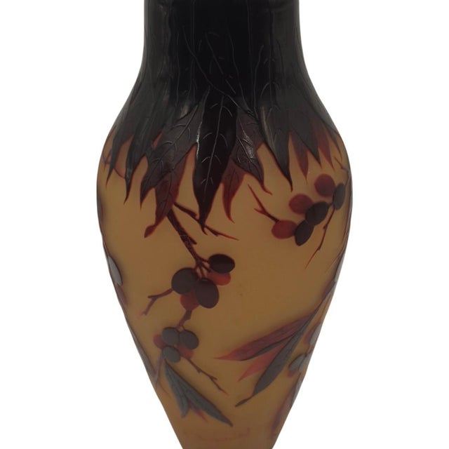 Art Nouveau Antique d'Argental Art Nouveau Cameo Glass Botanical Berry Vase (10 Inches) For Sale - Image 3 of 12