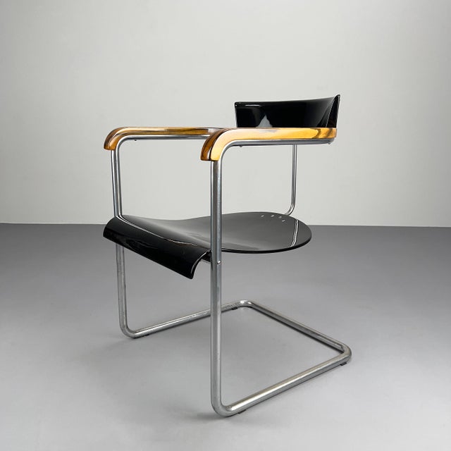 Model H-128 Black Steel Tube Cantilever Chair by Jindrich Halabala for Up Závody, 1930s For Sale - Image 6 of 15