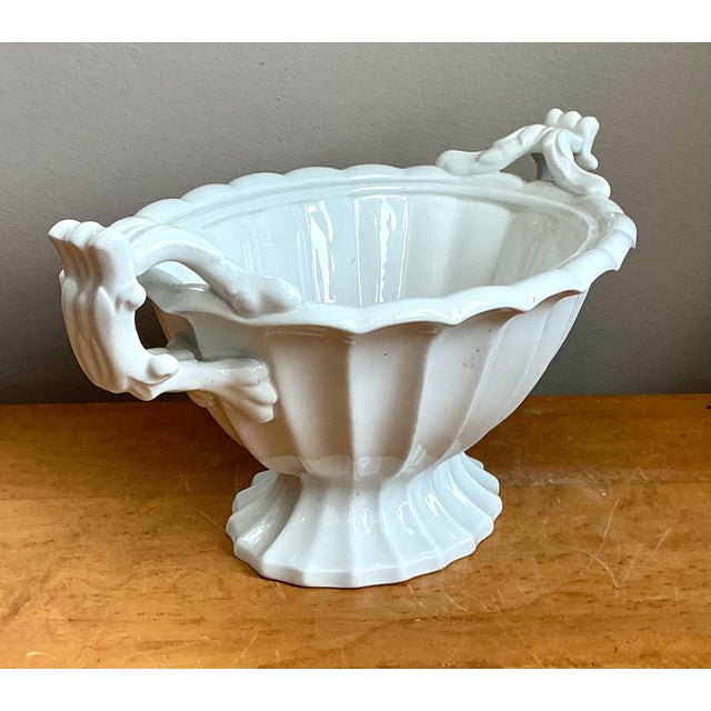 English Ironstone Fluted Ceramic Footed Orchid Bowl For Sale - Image 3 of 12