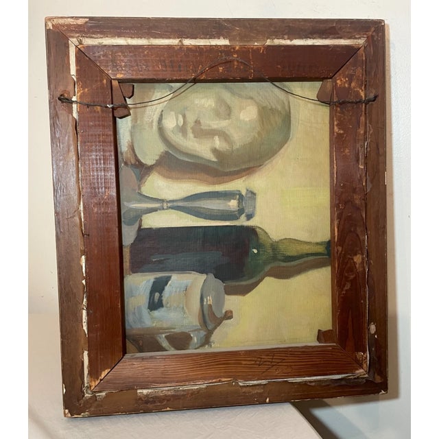 Antique H Glass Elder Man Expressionism Smoking Pipe Oil Painting Portrait 1800s For Sale - Image 10 of 13