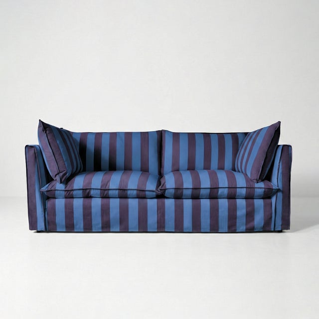 Not Yet Made - Made To Order Sophie Conran Coco 3 Seater Sofa - Coastal Blue & Navy Blue Stripes with Knife Edge Cushion For Sale - Image 5 of 5