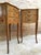 Pair of bedside tables or side tables or nightstands in French walnut with marquetry and marble top from the mid-20th...