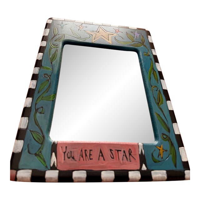 Beautiful Painted Artisan Mirror by Sticks by Sarah Grant, 1997, "You Are a Star" For Sale