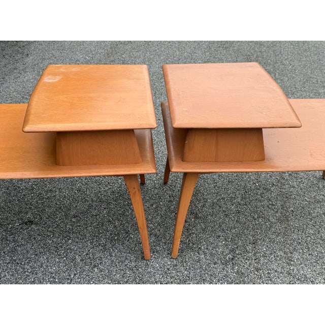 Mid Century Walnut Formica Top Step End Table / Side Table