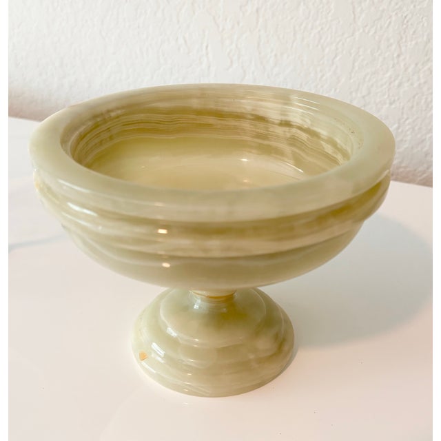 Italian Vide Poche Green Onyx Pedestal Compote Bowl Finely carved and turned Italian Pedestal Compote or Vide Poche Bowl...