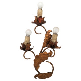 Sculpture Metal Sconces Leaves Design, 1950s, French For Sale
