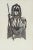 Midcentury modern wood block print with unusual tribal, African, or Pacific Island subject matter. Note the elaborate...