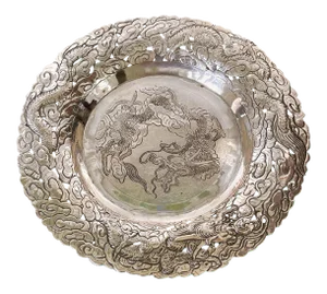 Chinese Export Silver Dragon Serving Tray