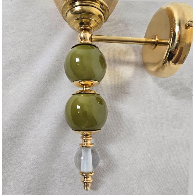 1990s Pair of Olive Green and Amber Murano Glass Sconces For Sale - Image 9 of 12