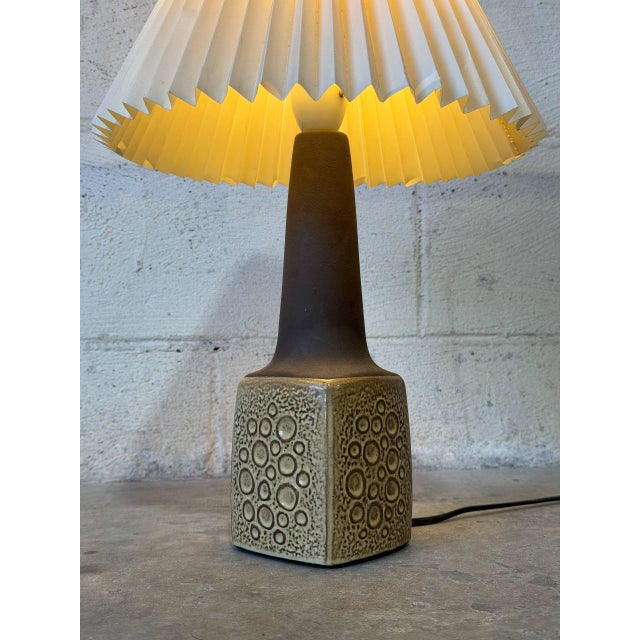 Ceramic Table Lamp With Pleated Paper Shade Danish Mid-Century Modern 1970s For Sale In Los Angeles - Image 6 of 10