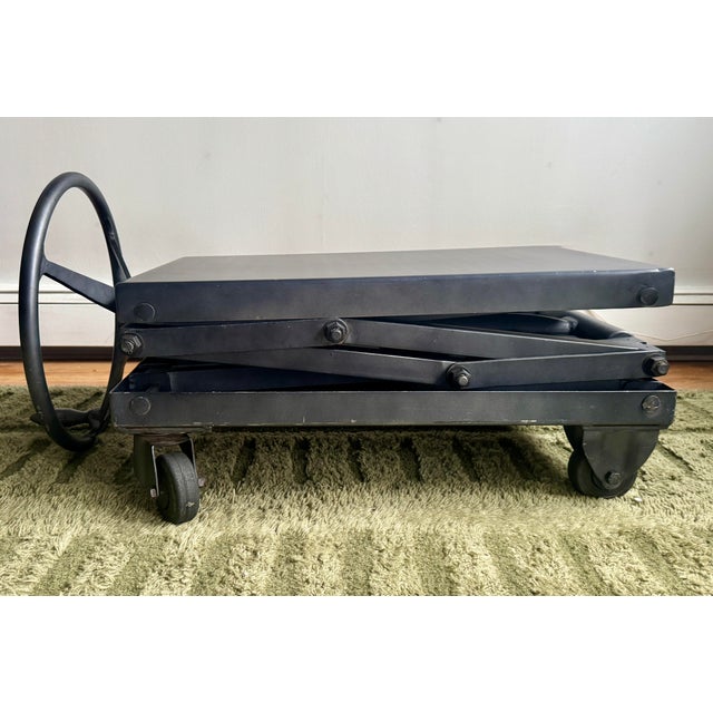 Black Restoration Hardware Scissor Lift Table Black Steel 14”-42.5” High, 19.5x31” Table Top For Sale - Image 8 of 12
