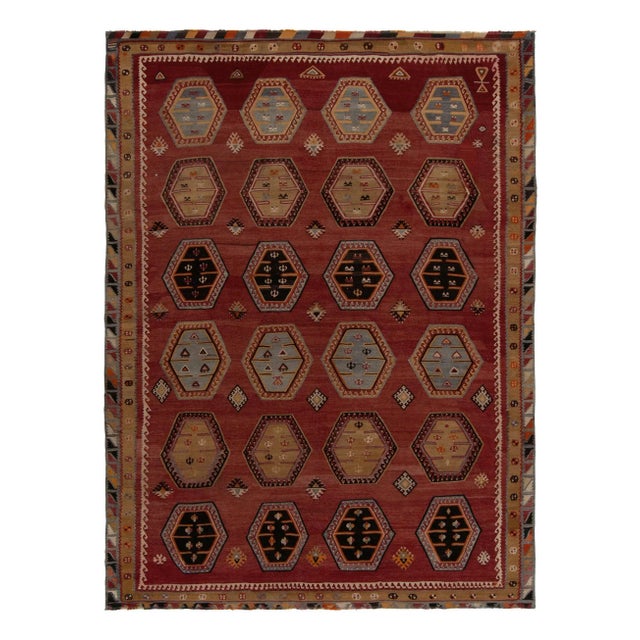 Red Vintage Turkish Kilim Rug in Red, Beige-Brown and Blue Tribal Geometric Patterns For Sale - Image 8 of 8